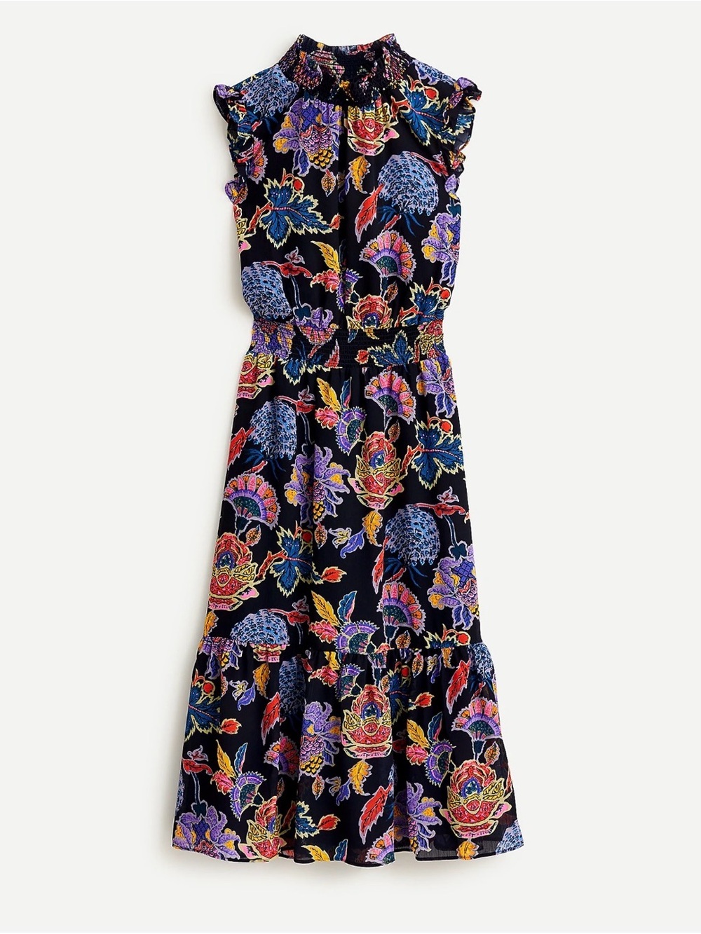 J.Crew Floral Paisley Smocked Mock Neck Midi Dress
